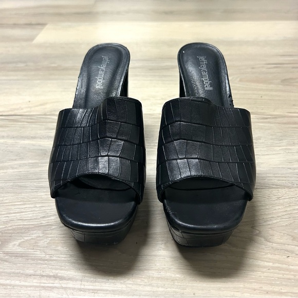 Jeffrey Campbell Platform Sandal Croc Embossed Magdalen Black Leather Sz 7.5 - Picture 3 of 11